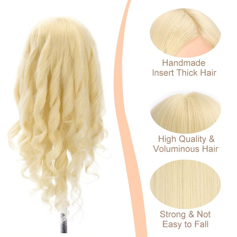 Opini Mannequin Head with 80% Real Human Hair Cosmetology Hairdresser Mannequin Doll Head for Practice Hair and Makeup (#613 Blond No makeup) - Image 2
